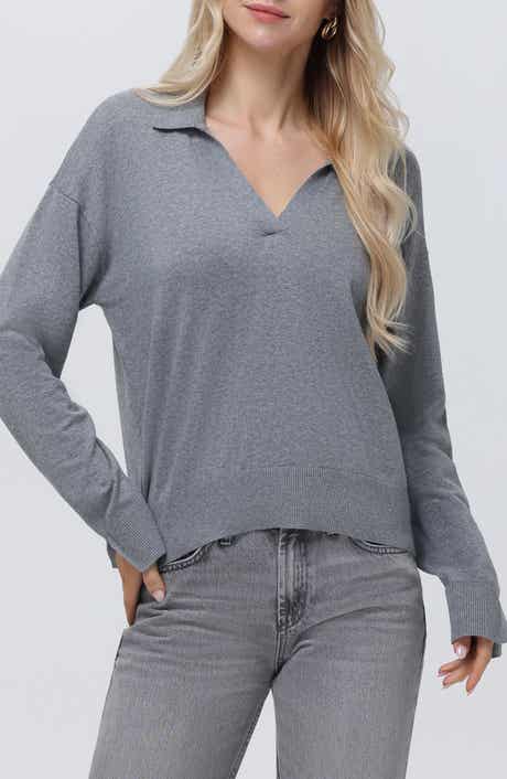 525 Maddi Johnny Collar Cotton Blend Polo Sweater