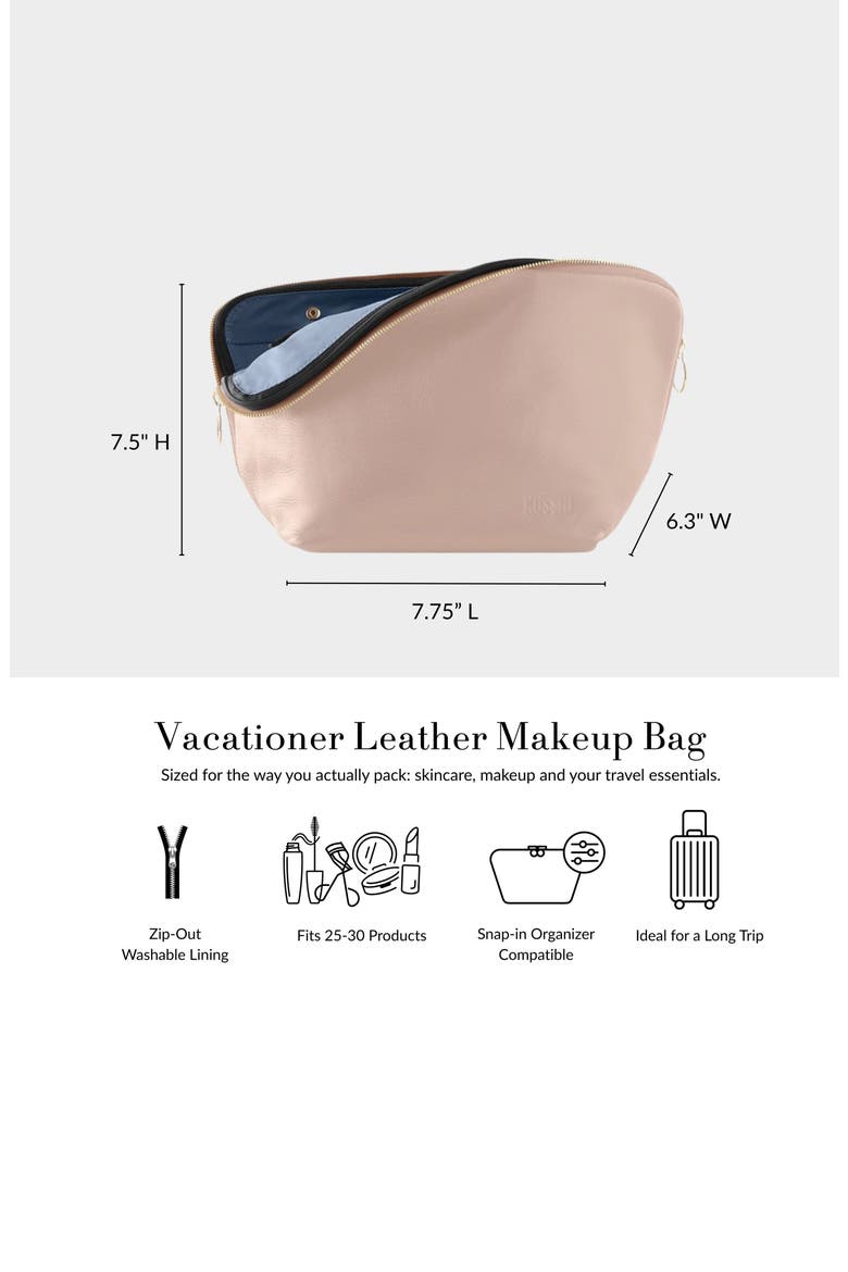 Vacationer Leather Makeup Bag, Alternate, color, CAMEL LEATHER/ RED