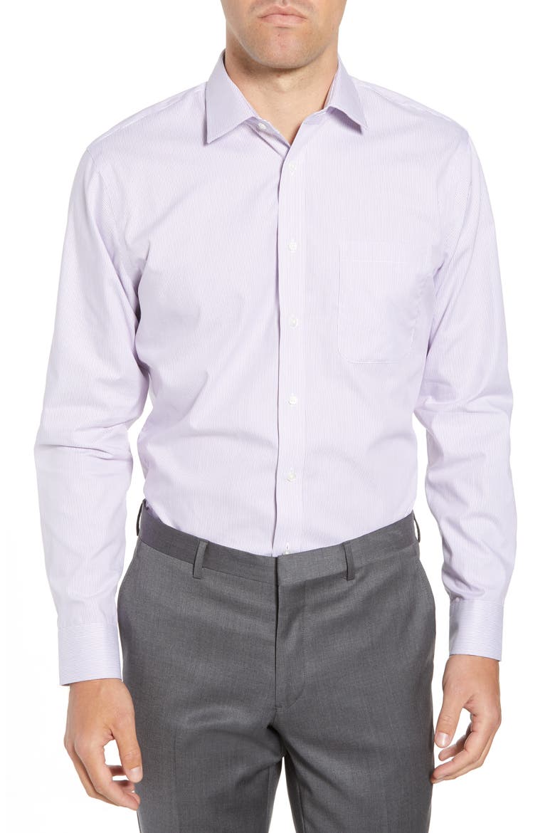 Trim Fit Non-Iron Stripe Dress Shirt, Main, color, PURPLE CRYSTAL