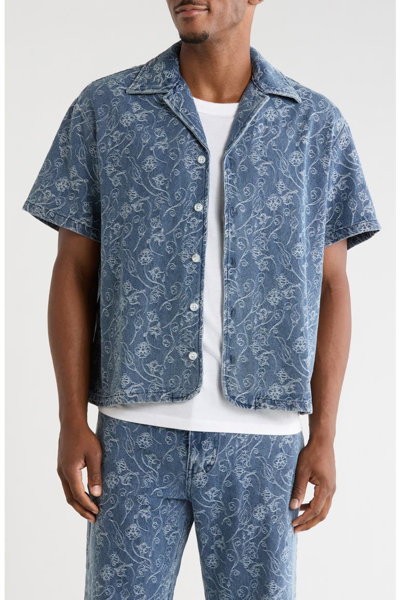 Floral Jacquard Camp Shirt, Main, color, LIGHT INDIGO