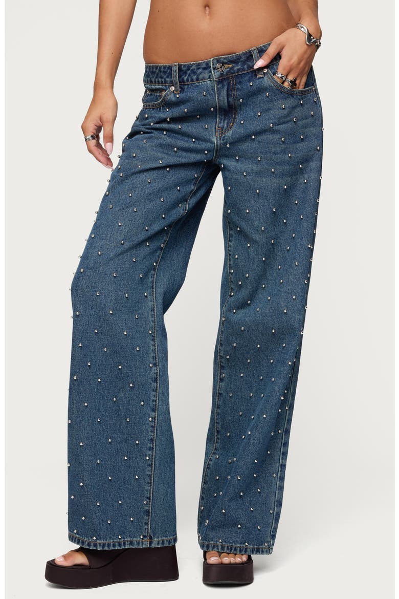 Esmay Low Rise Stud Wide Leg Jeans, Main, color, BLUE-WASHED