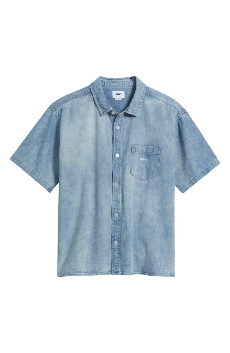 Obey Owens Short Sleeve Denim Shirt, Alternate, color, Bleached Indigo