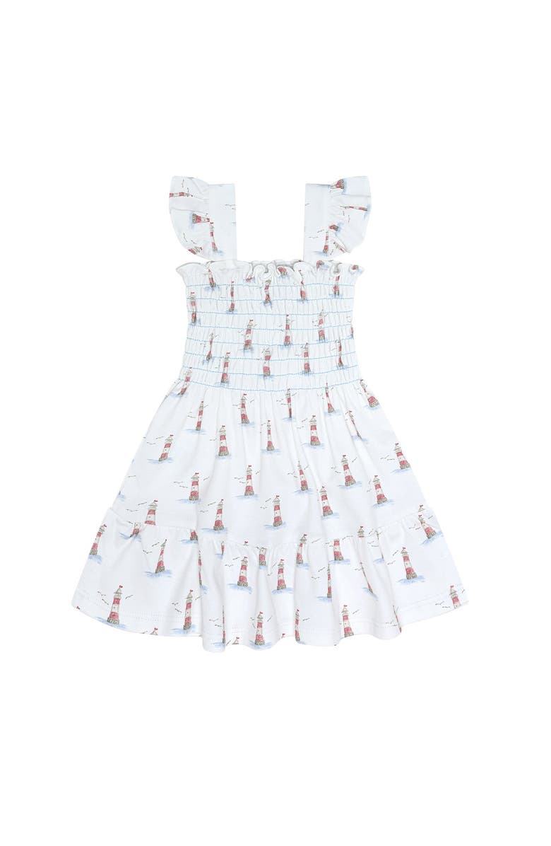 Nellapima Lighthouse Print Gathered Dress - Toddler & Little Kid, Alternate, color, Red