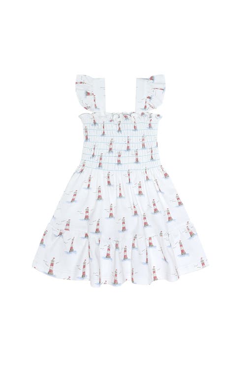Nellapima Lighthouse Print Gathered Dress In White