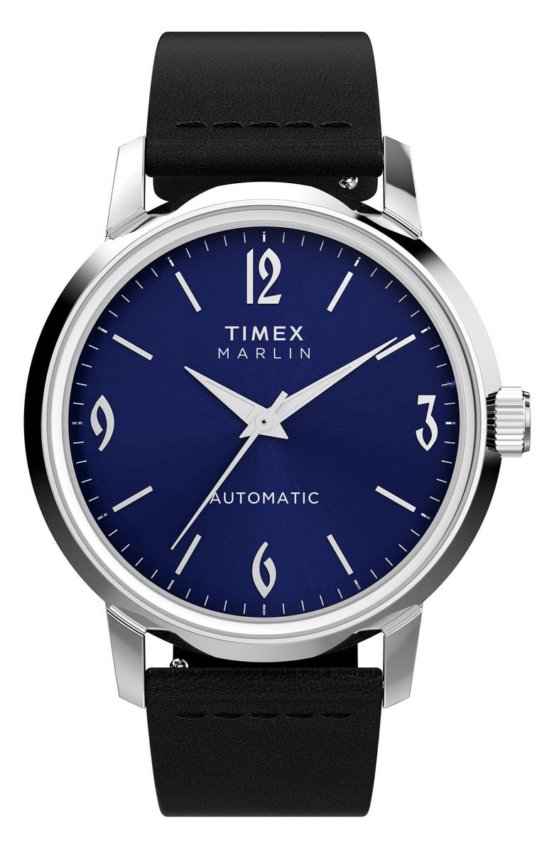 Timex<sup>®</sup> Marlin Automatic Leather Strap Watch, 40mm, Main, color,