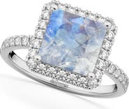 ALLUREZ Princess Cut Halo Moonstone & Diamond Engagement Ring 14K