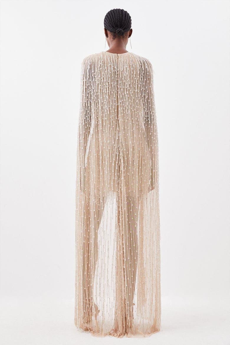 Fringe Cape Mini Dress, Alternate, color, Silver
