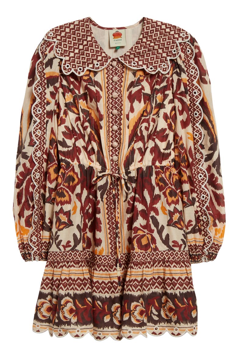 Long Sleeve Button Front Minidress, Alternate, color, TOUCANS SCARF CREAM
