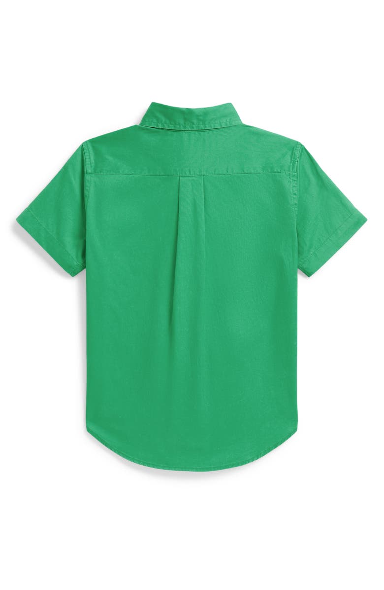 Polo Ralph Lauren Kids' Featherweight Short Sleeve Cotton Twill Button-Down Shirt, Alternate, color, Summer Emerald