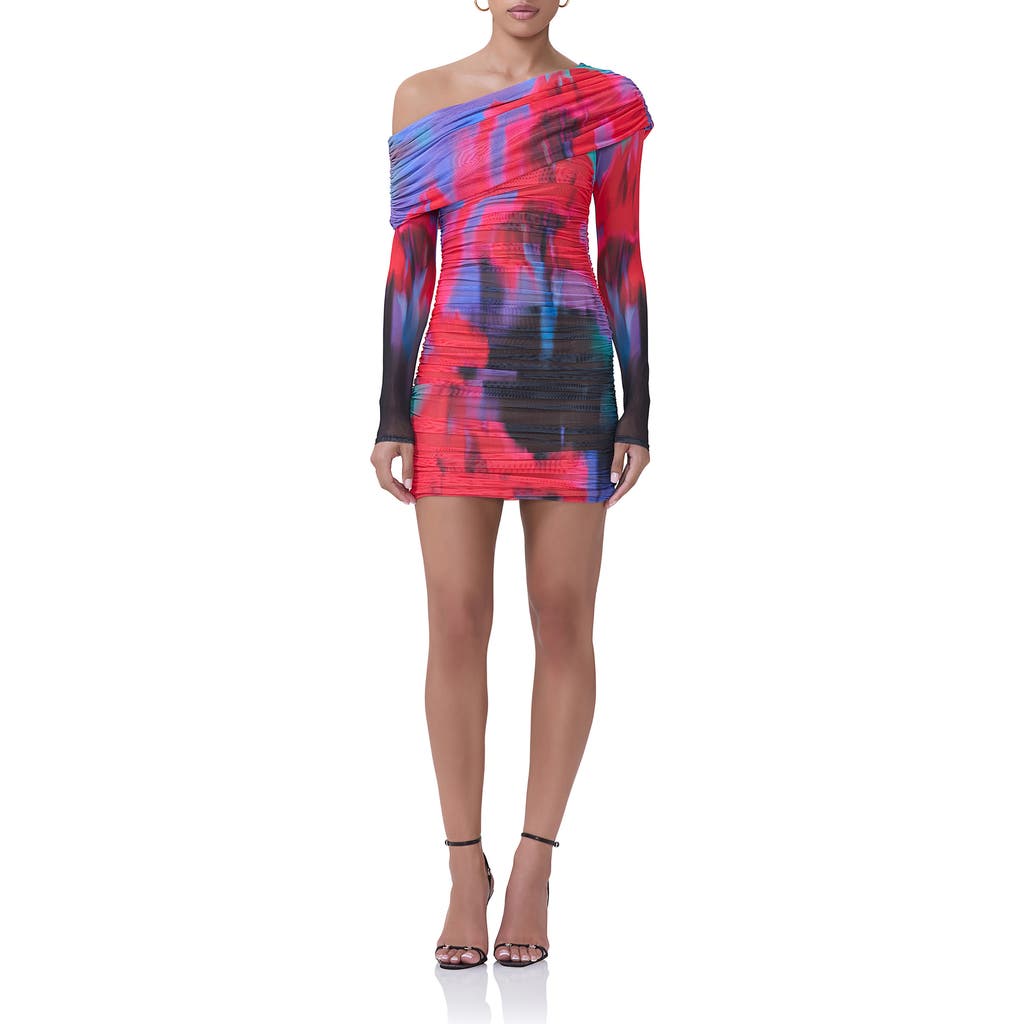 Afrm One-shoulder Long Sleeve Mesh Minidress