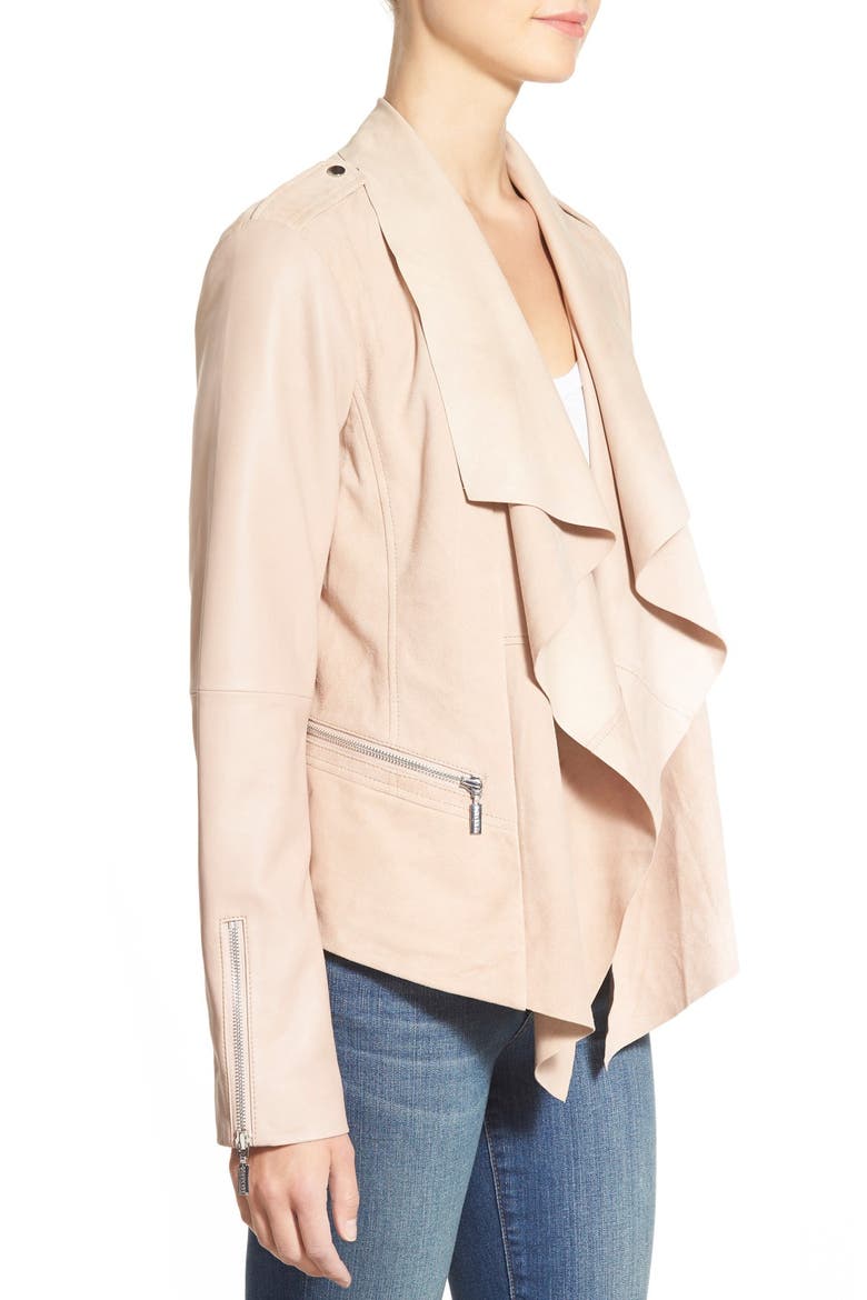 Drape Front Suede & Leather Jacket, Alternate, color, BLUSH