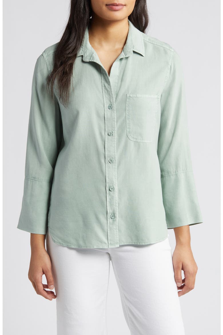 Shirttail Button-Up Shirt, Main, color, OASIS GREEN