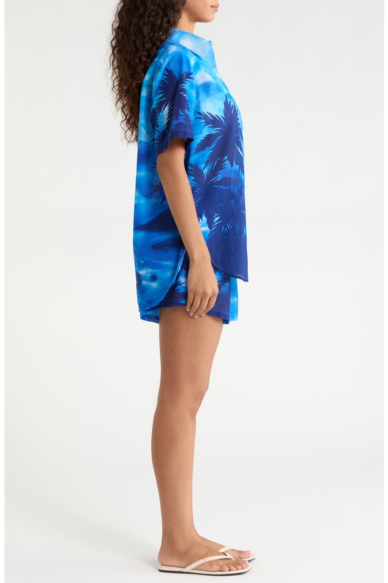 Palm Print Short Sleeve Shirt & Shorts Set, Alternate, color, BLUE MULTI