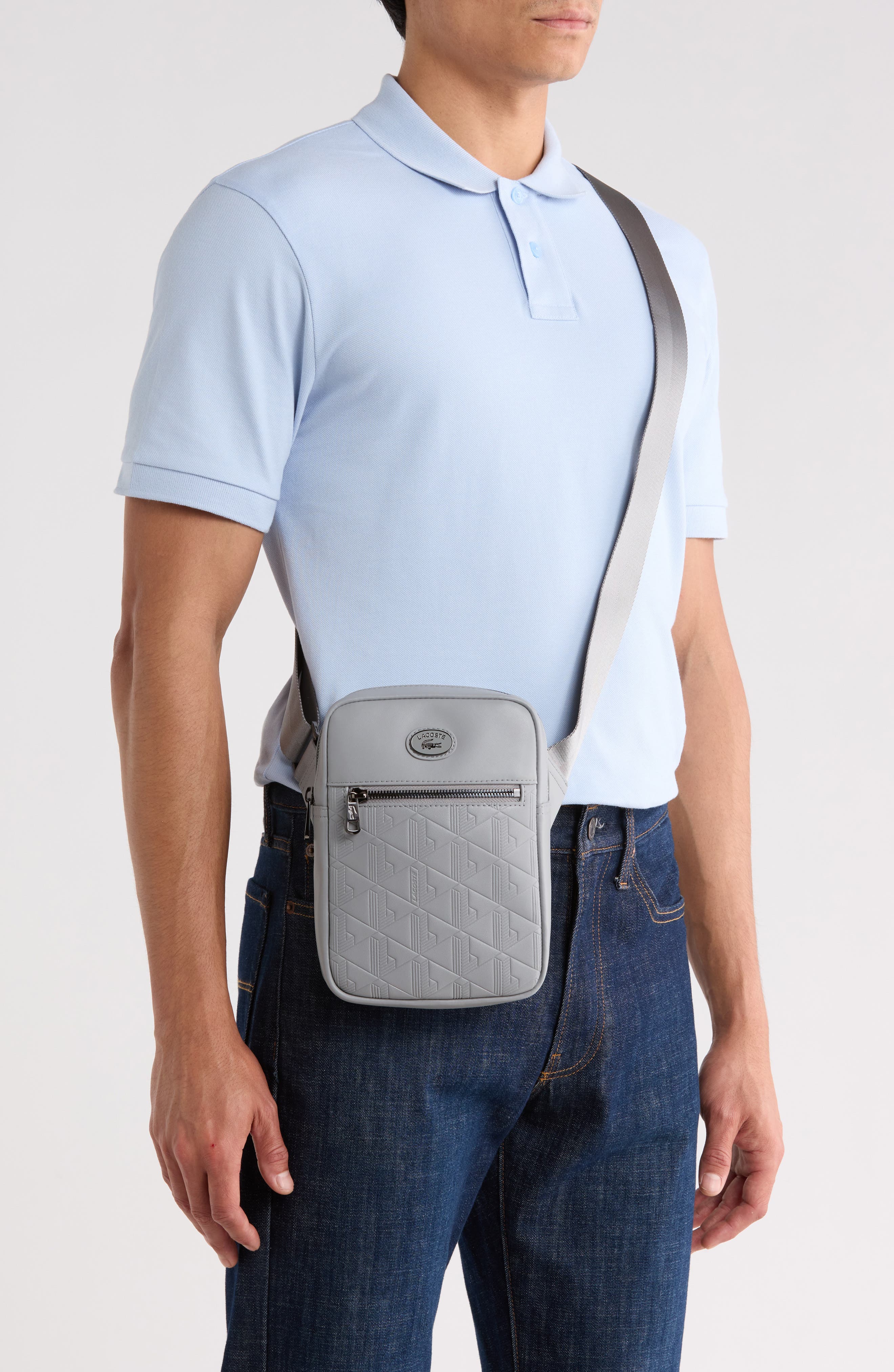 Nomogramme Monogram Embossed Faux Leather Messenger Bag, Alternate, color, MONUMENT