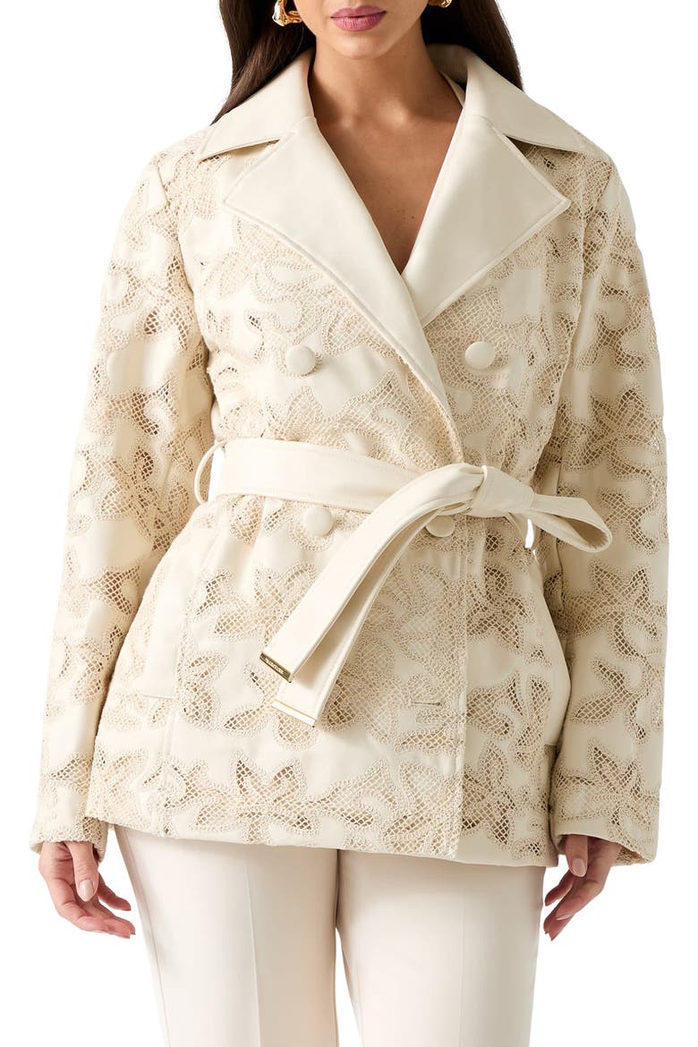 Ramona Lace Faux Leather Short Trench Coat, Main, color, MCDM-OPEN