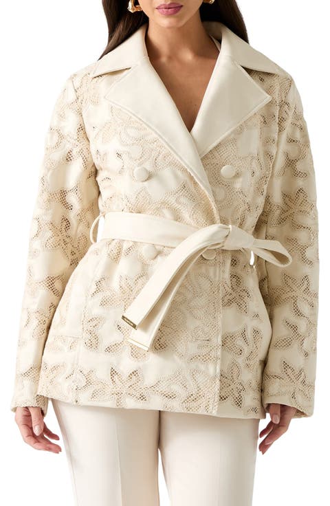 Ramona Lace Faux Leather Short Trench Coat