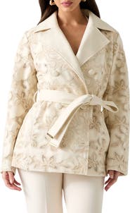 Marciano Ramona Lace Faux Leather Short Trench Coat