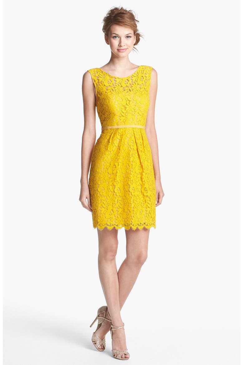 Harlow Tea Lace Sheath Dress, Alternate, color, MUSTARD
