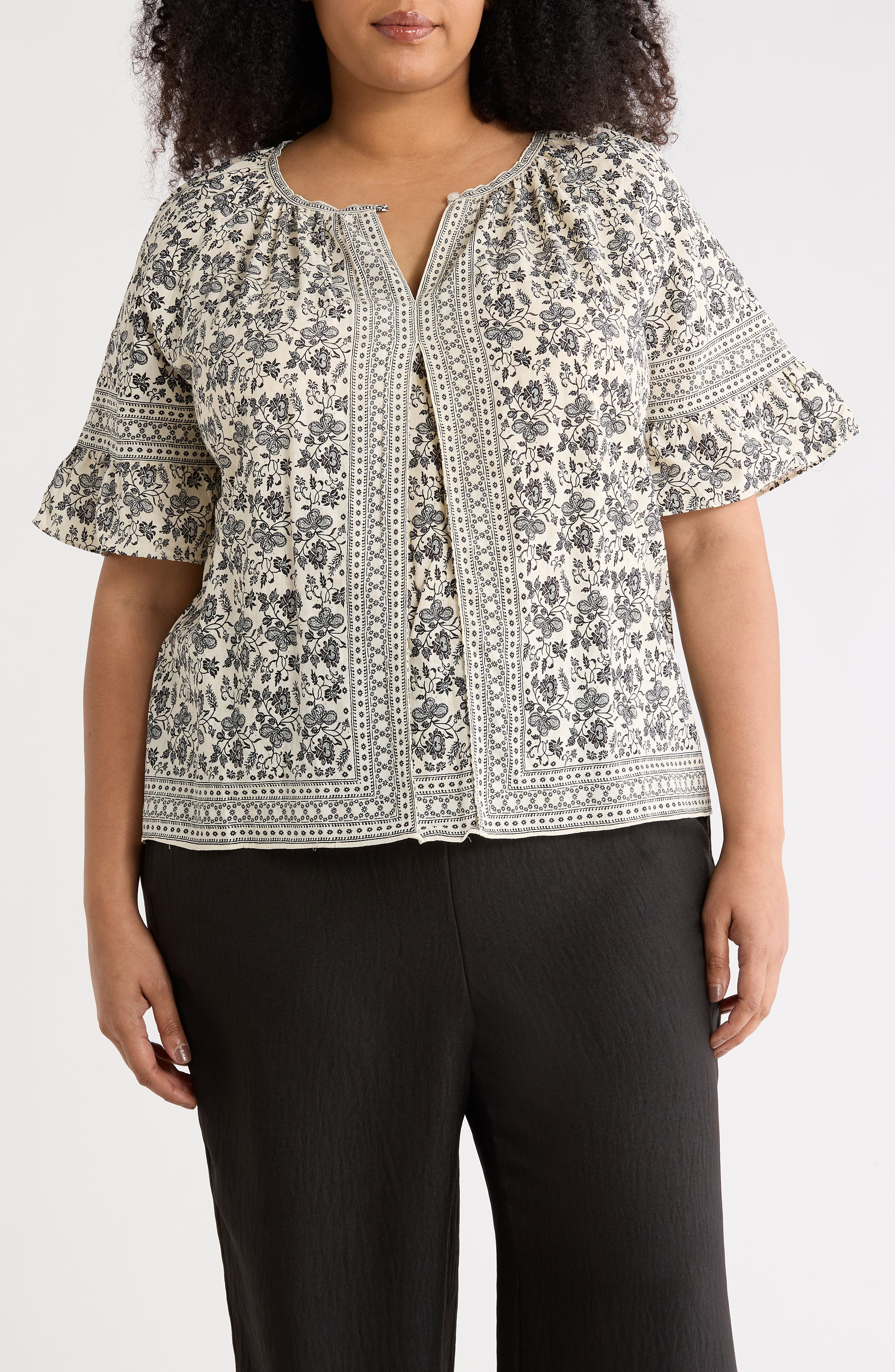 MAX STUDIO Elbow Flutter Sleeve Top