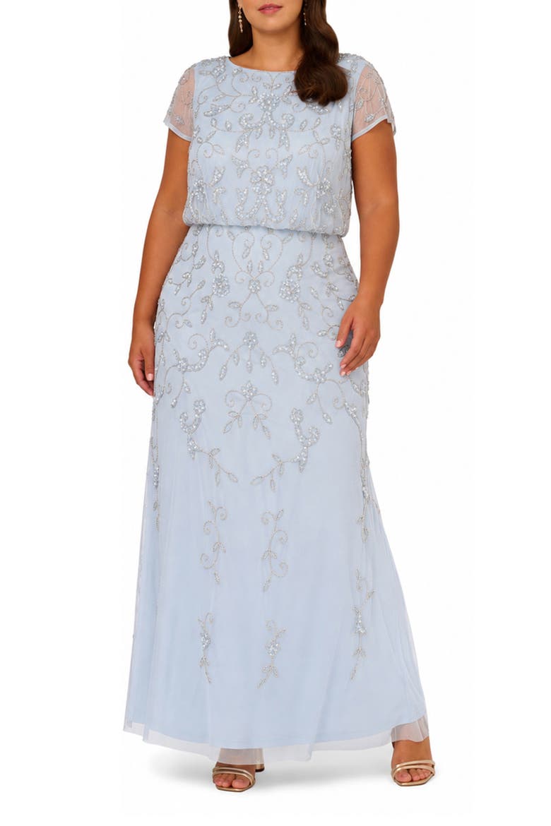 Beaded Mesh Gown, Main, color, ELEGANT SKY