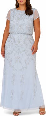 Adrianna Papell Beaded Mesh Gown
