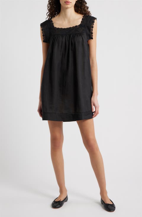 Almadia Lace Trim Ramie Shift Minidress