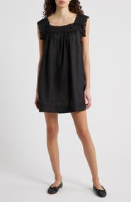 DÔEN Almadia Lace Trim Ramie Shift Minidress