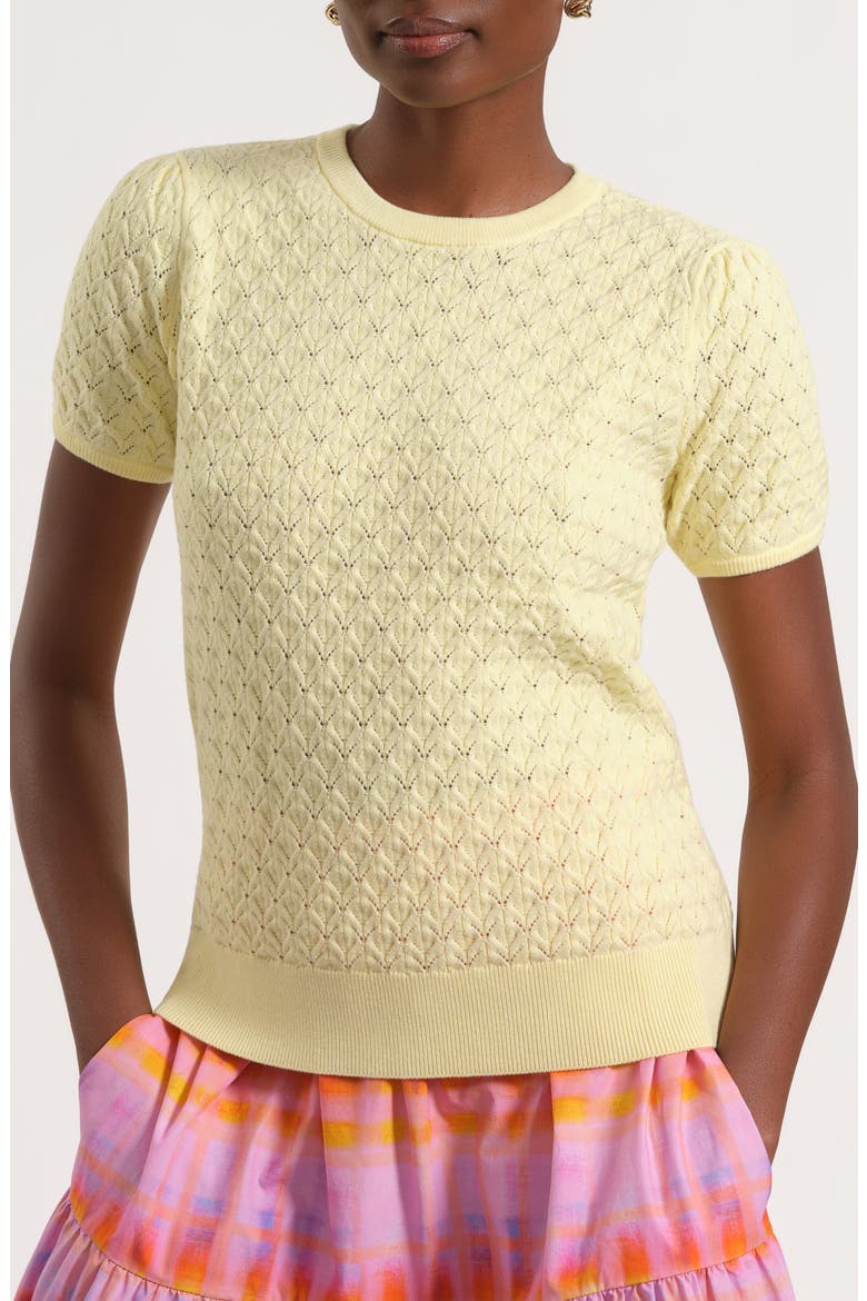 Cotton Blend Pointelle Sweater, Main, color, BUTTER