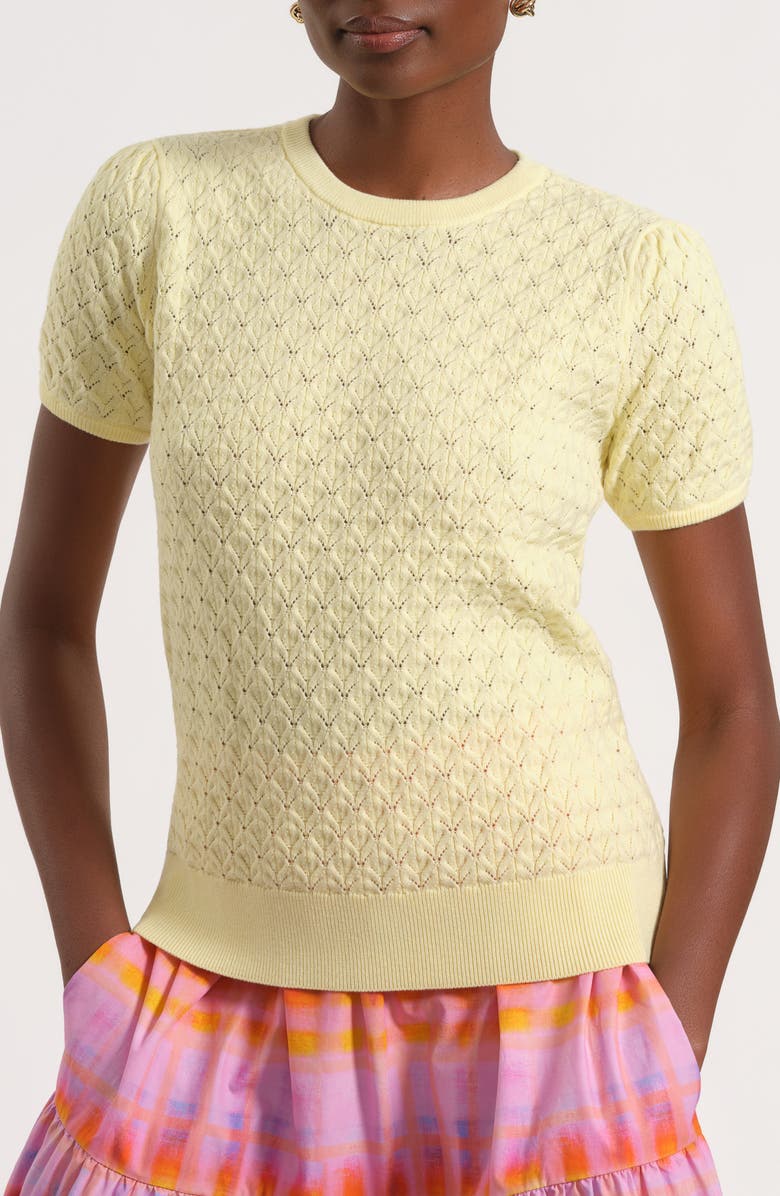 Isaac Mizrahi New York Cotton Blend Pointelle Sweater, Main, color, Butter
