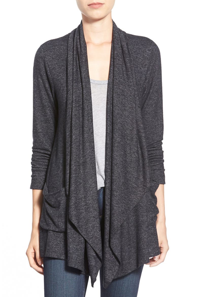 Two-Pocket Drape Front Cardigan, Main, color, BLACK