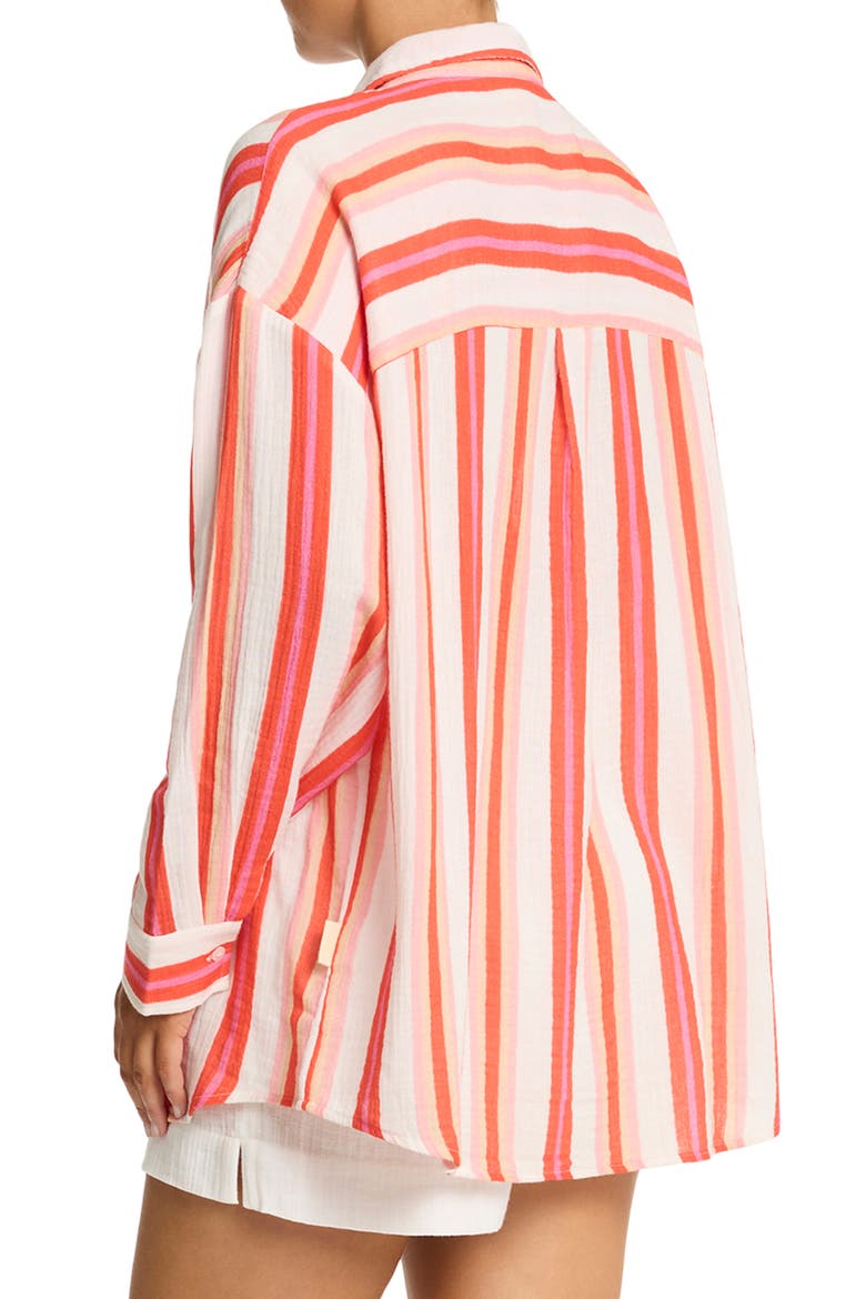 West Coast Beach Stripe Cover-Up Shirt, Alternate, color, CORAL