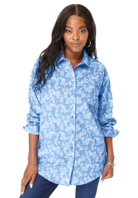 Plus Size Kate Long Sleeve Easy Cotton-Blend Button-Front Shirt (Plus)