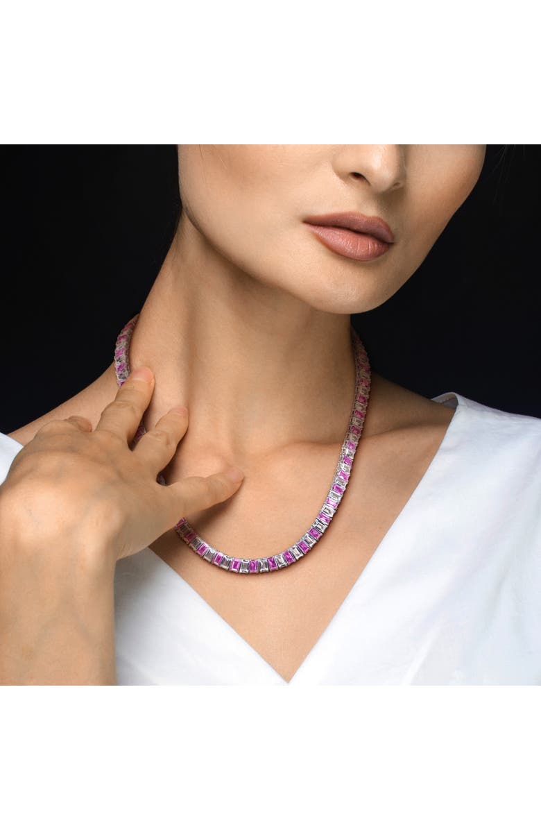 Julianna B. Emerald-Cut Lab-Created Sapphire Tennis Necklace, Alternate, color, Created Sapphire