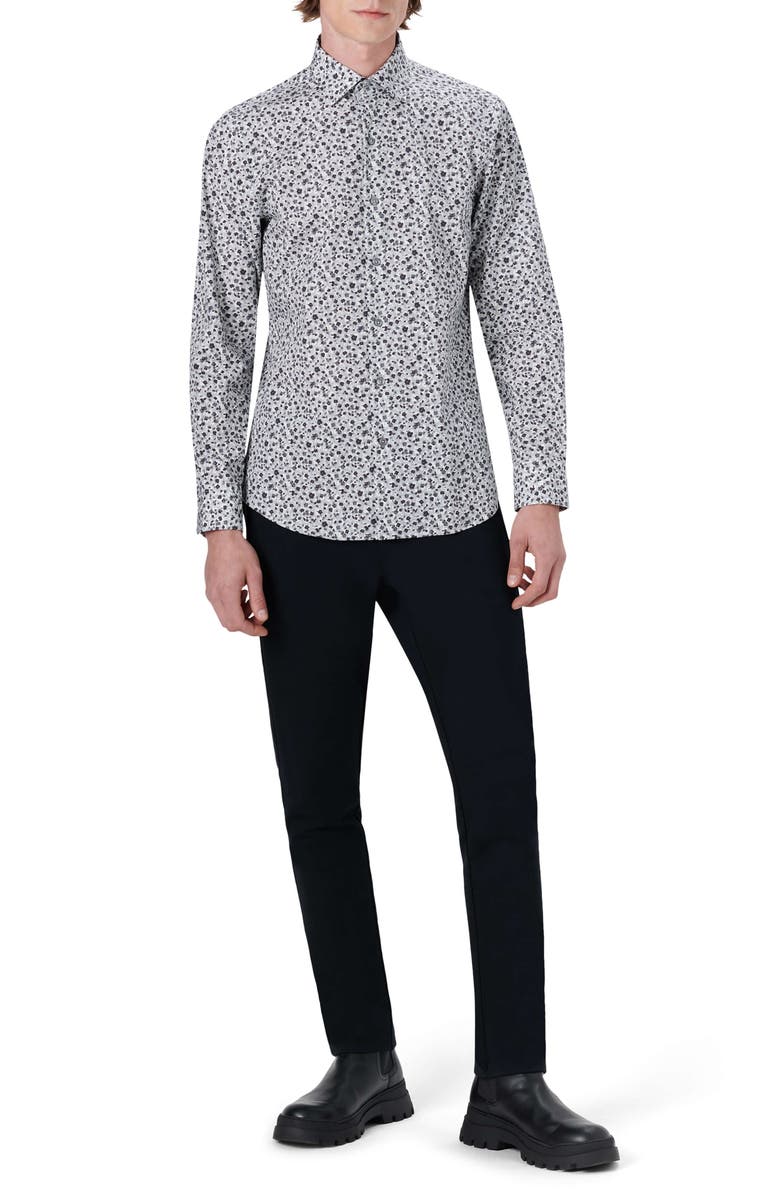 Bugatchi Shaped Fit Floral Print Stretch Cotton Button-Up Shirt, Alternate, color, 