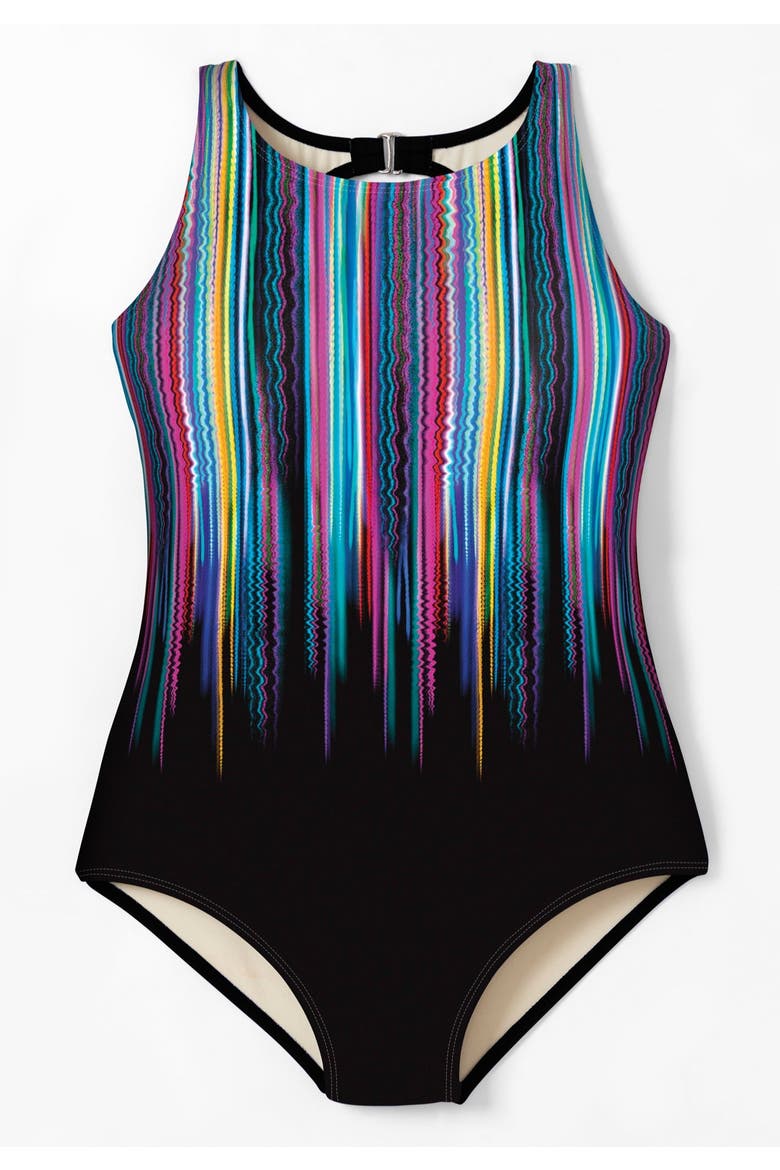 High Neck One Piece, Alternate, color, MULTI VIVID RAIN