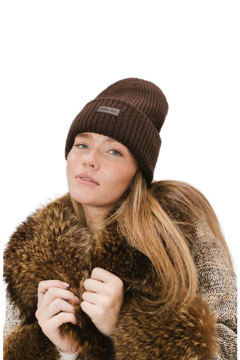 Gigi Merino Wool Chunky Ribbed Beanie, Alternate, color, Dark Brown