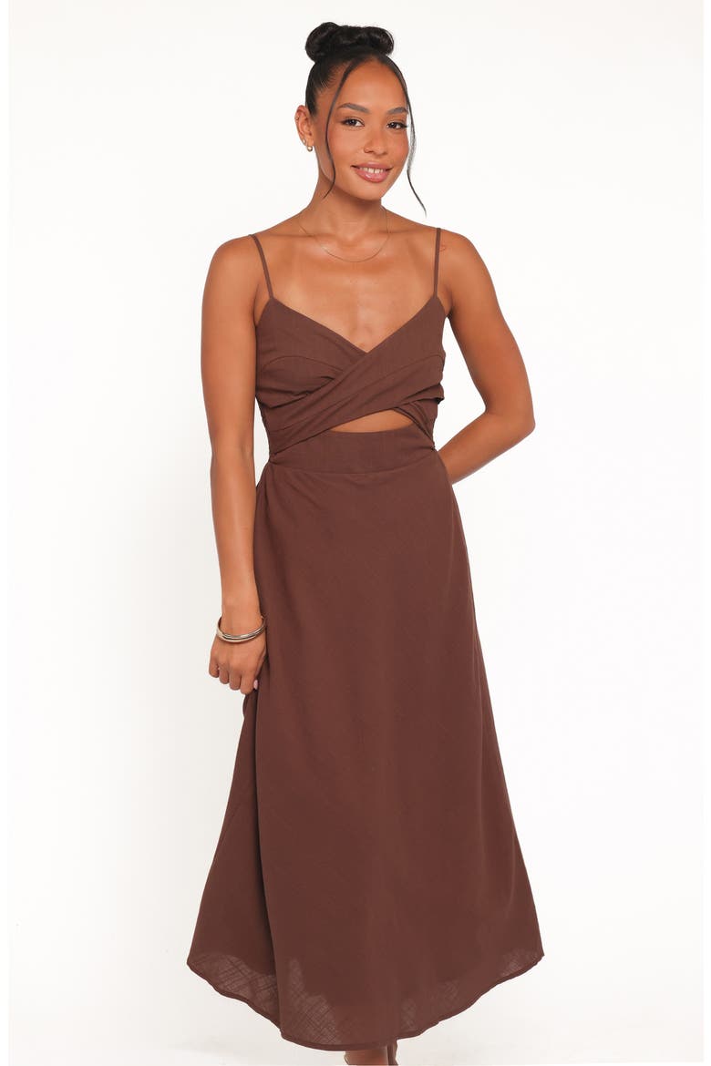 Elvina Cutout Midi Dress, Alternate, color, BROWN