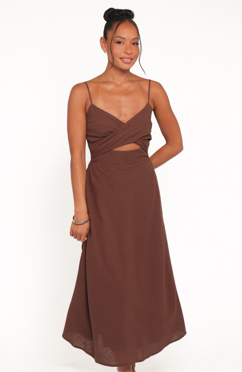 Petal & Pup Elvina Cutout Midi Dress, Alternate, color, Brown
