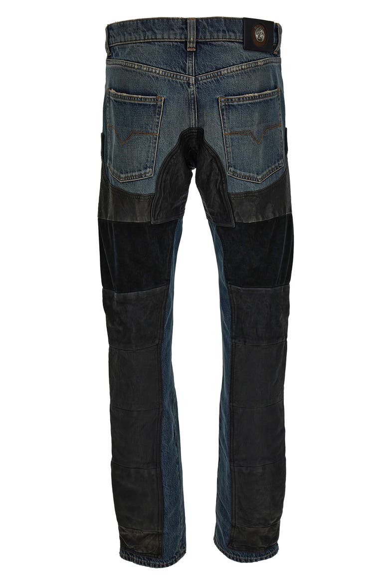 Leather Patchwork Straight Leg Jeans, Alternate, color, DIRTY BLUE BLACK
