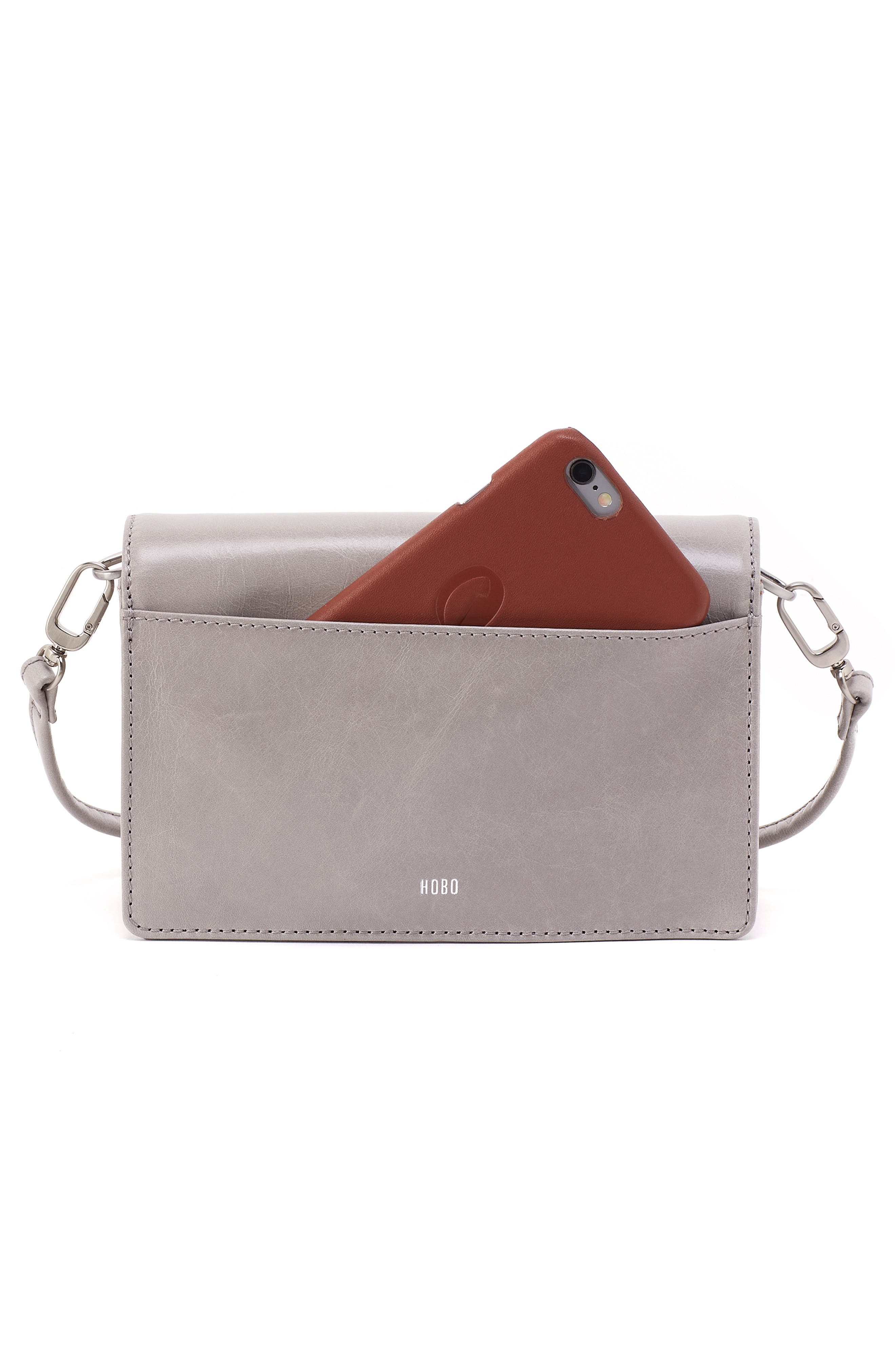 HOBO Jill Leather Phone Crossbody Bag, Alternate, color, Light Grey