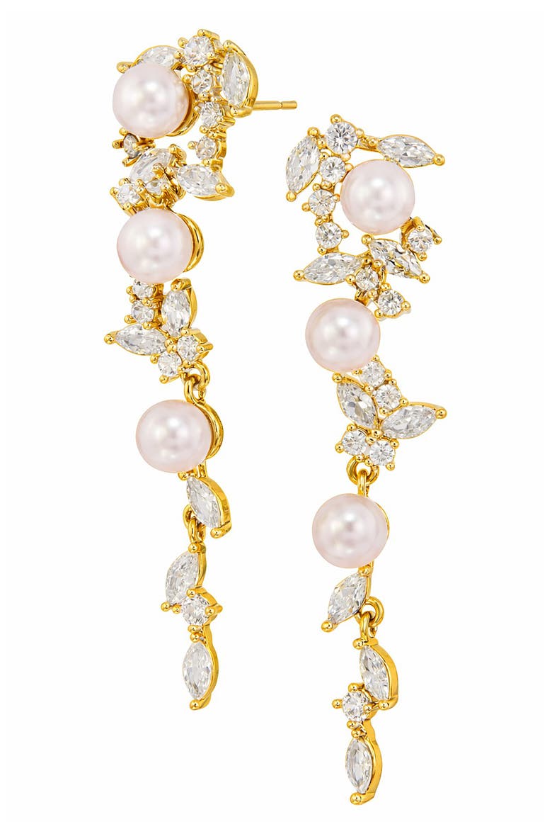 Cubic Zirconia & Faux Pearl Cascade Earrings, Main, color, GOLD