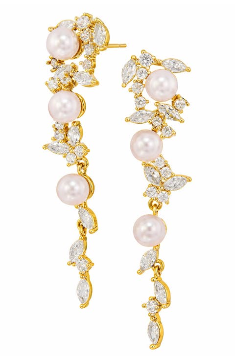 Cubic Zirconia & Faux Pearl Cascade Earrings