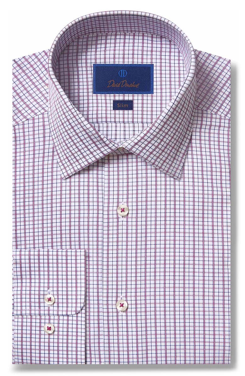 David Donahue Slim Fit Check Dress Shirt, Main, color, White/ Berry
