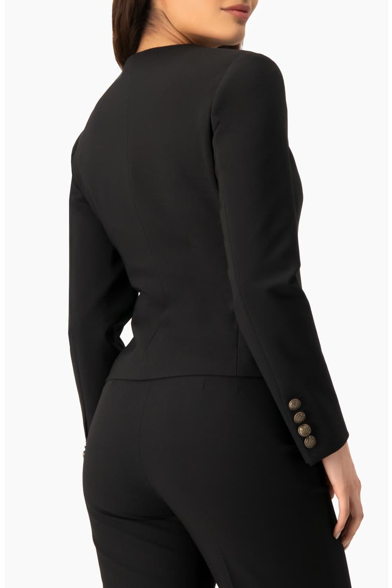 Collarless Tailored Blazer with Gold Crest Buttons, Alternate, color, Black