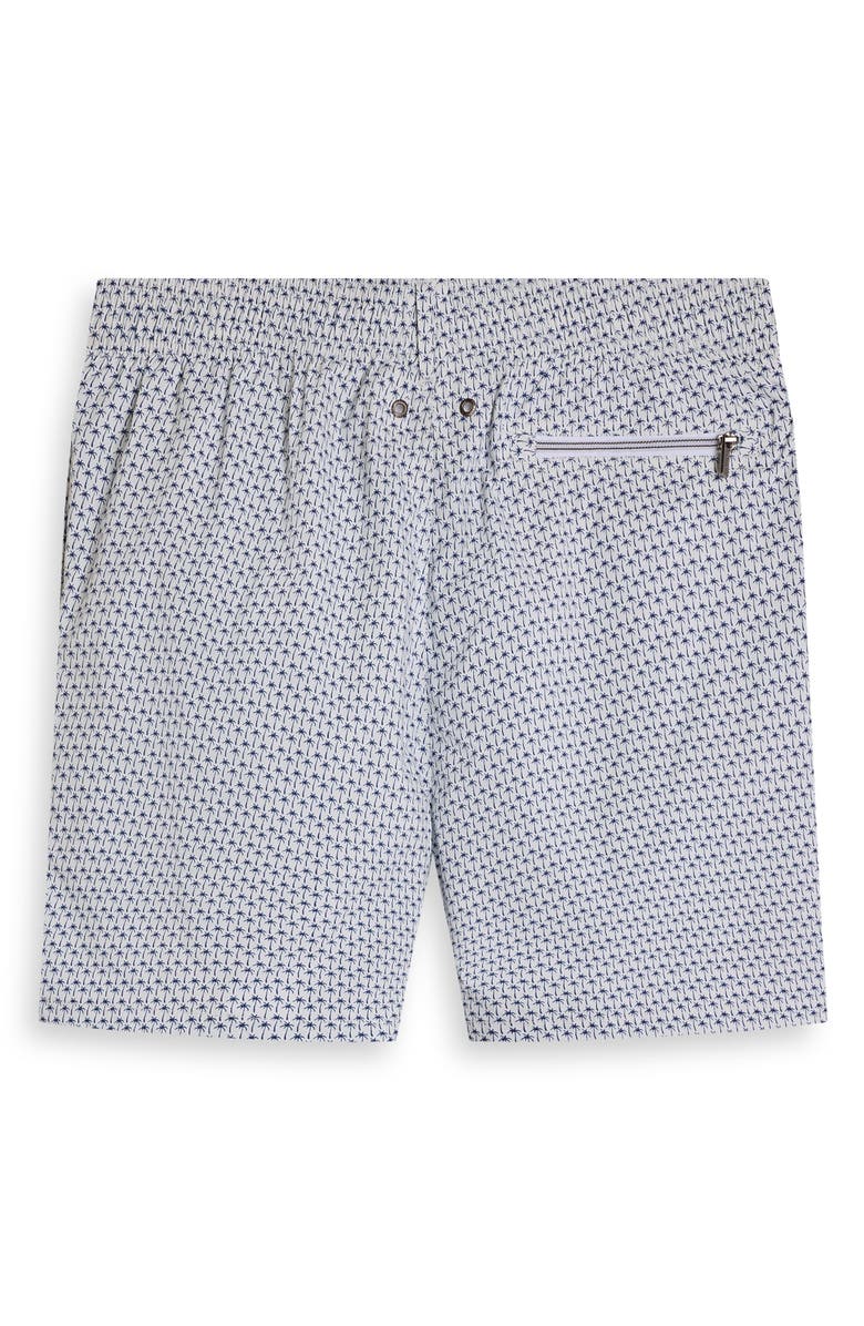 Bugatchi Kai Palm Print Swim Trunks, Alternate, color, White
