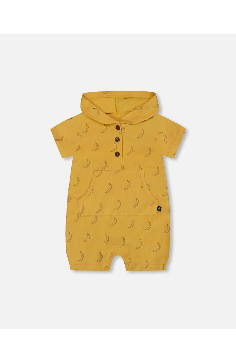 Deux par Deux Baby Boy's Printed Organic Cotton Hooded Romper Yellow Bananas, Main, color,