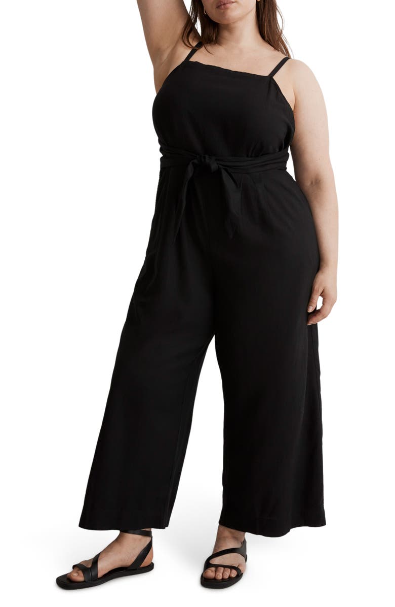 Madewell Tie Waist Crop Wide Leg Jumpsuit, Main, color, 
