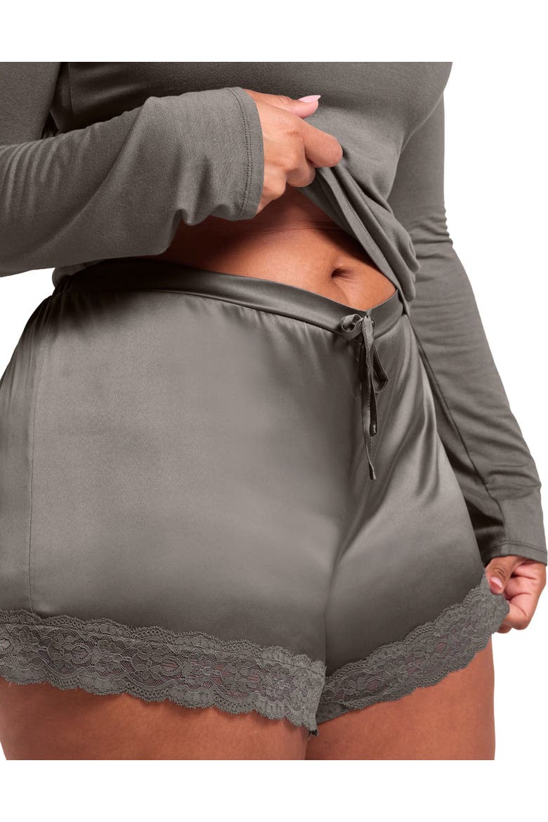 Kezha Pajama Long Sleeve Top & Short Set, Alternate, color, Dark grey