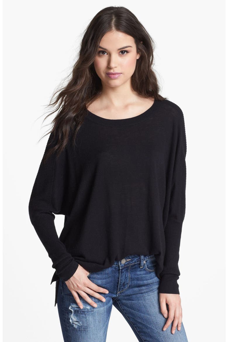 Corrugated High/Low Sweater, Main, color, BLACK