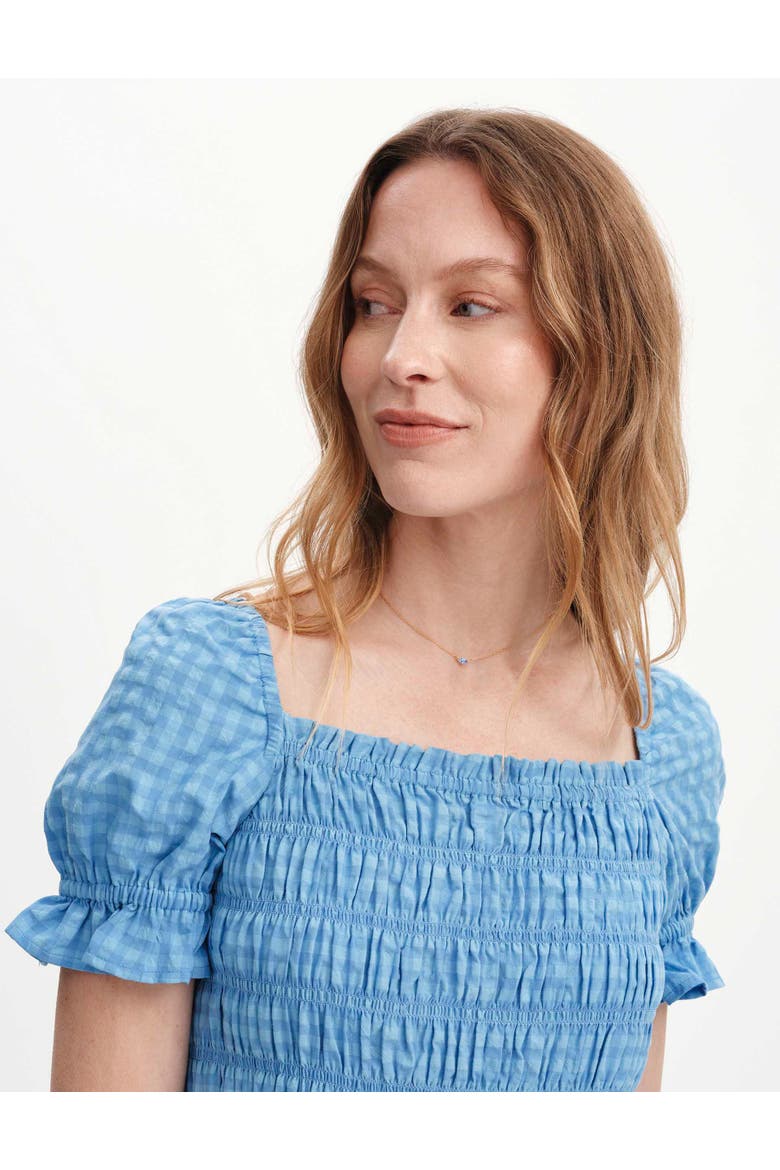 Cynthia Shirred Gingham Seersucker Top, Alternate, color, Blue